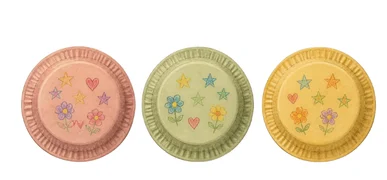 Paper plates decorated for a learning game